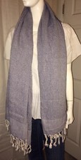 Scarf / Shawl / Lap Blanket / Wrap / Navy White Woven With Fringe Trim 36" X 64"