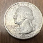 1934 25c Washington Quarter Actual Coin , Clear Date & Full Rim . Silver @ $104