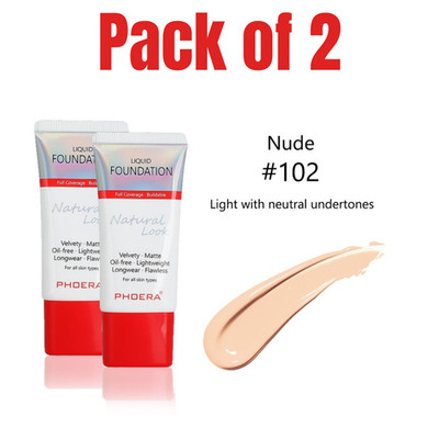 2x PHOERA Matte Liquid Foundation 30ml Nude Shade Full Coverage Flawless Makeup