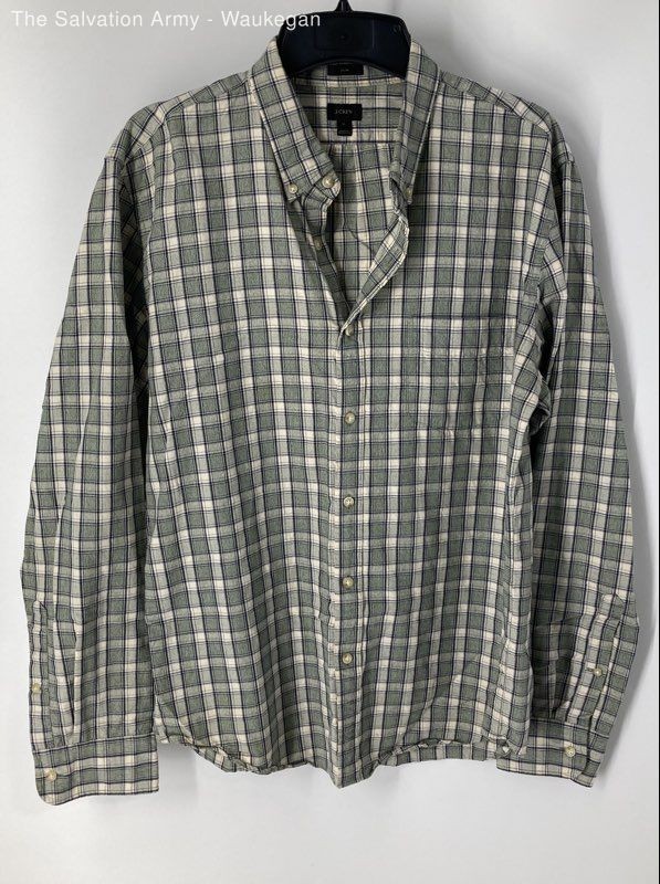 J.Crew Mens Green Gray Cotton Plaid Long Sleeve Classic Button-Up Shirt Size XL