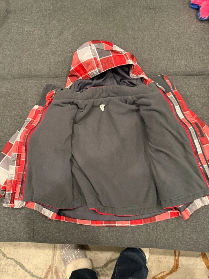 Chaqueta acolchada Cherokee para niños roja gris blanca a cuadros con capucha talla 5T forro extraíble Foto 2 de 4