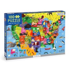 100Pcs Jigsaw Puzzle with Colorful Fun Illustrations of The United States Map