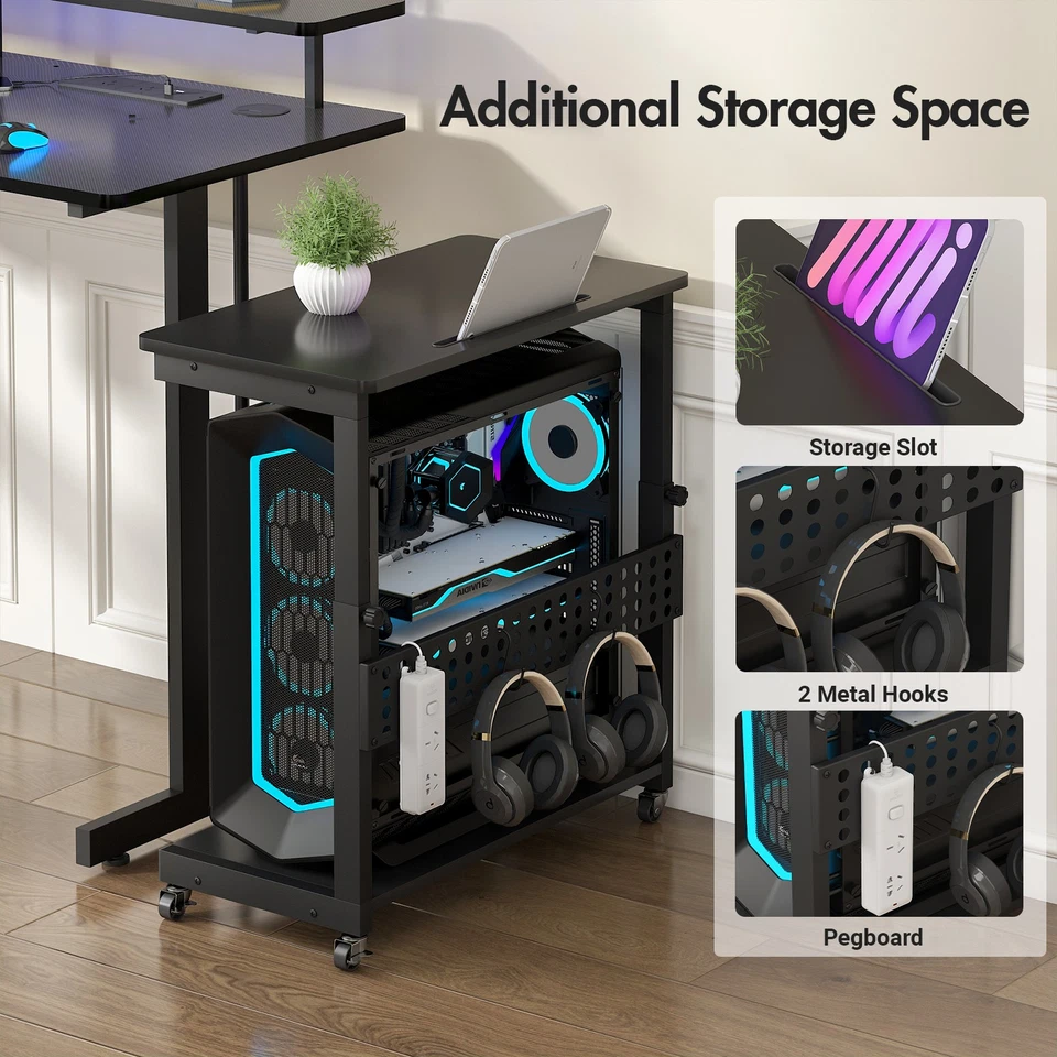 Computer Tower Stand Mobile Adjust-Height PC Stand w/Slot&Hooks&Caster Wheels - Image 4 of 4