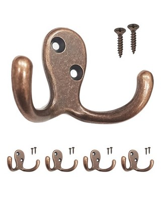 HOWTOOL Double Robe Hook 5 Pack Antique Copper with Standard,