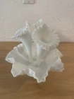 Fenton Epergne White Milk Glass Hobnail 3 Horn Ruffled Vintage 9” Tall NO Damage