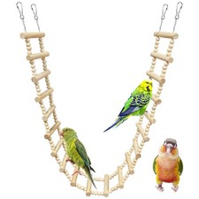 Long Bird Ladder Bridge 45.3 in Wooden Parakeet Climbing  Swing Toys Bird Ca...
