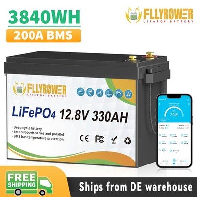 Lithium Batterie 12V 330Ah LiFePO4 Akku Bluetooth 15000+ Zyklen 200A BMS Solar