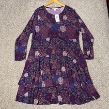 Michael Kors Womens 2X Azalea Patchwork Medallion Tiered Long Sleeve Knit Dress