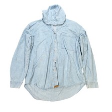 Vintage Jordache Hooded Button Up Shirt Women's Size S Blue Light Wash Denim