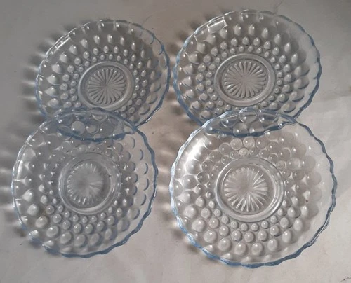 4-Vintage Anchor Hocking  Bubble Blue Depression Glass 5 1/2" Small Plate Set