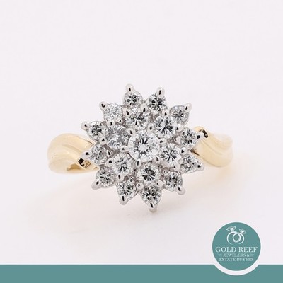 Diamant Blume Cocktail Ring 14K Bicolor Gold 2,20 TW Diamanten Größe 6 Vintage