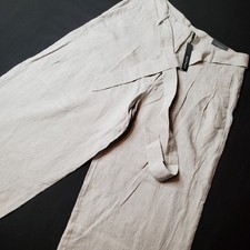 Chico's Womens Size 3P US-16 NWT Pleated Belted Linen Pants Wide Leg Gray
