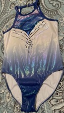 Joy Stream Girls Gymnastics Blue Necklace Clasp Back Leotard Size XL 12-13 Yrs
