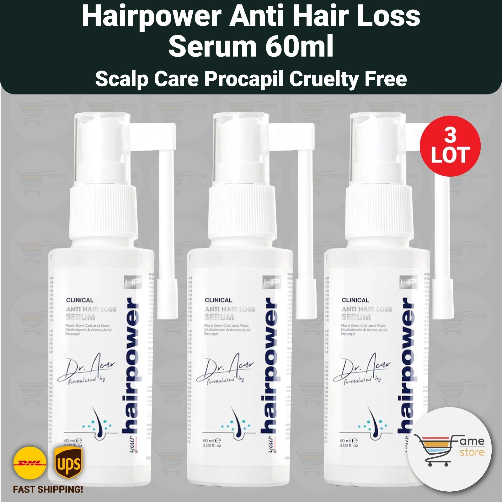 Hairpower Anti Hair Loss Serum 60ml Scalp Care Procapil Cruelty Free - 3 LOT
