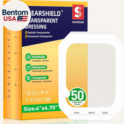 50 Pack Transparent Film Dressing, 4'' X 4.75'' Waterproof Bandages Breathable Hyp