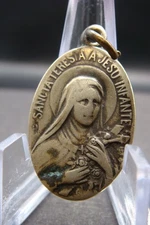 Antique French St. Therese of Lisieux "I Will Spend My Heaven" Medal Pendant