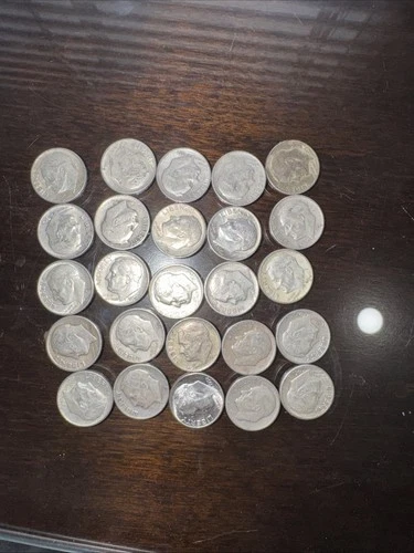 Silver Dimes 1946-1964 Roosevelt Dimes, Lot of 25, Random Dates Mints