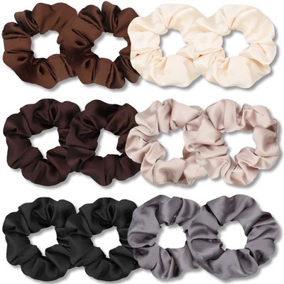 12 Pack Neutral Satin Scrunchies, Sleep, Premium, Soft, Cute, Bands, Ties