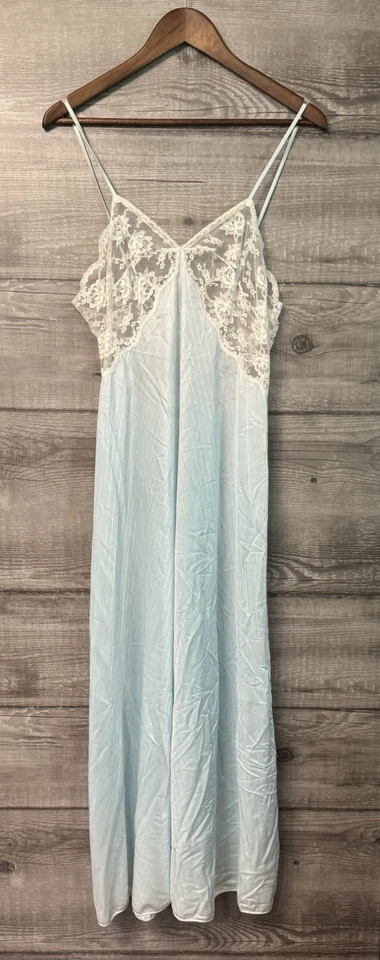 Conjunto de camisola e roupão vintage Miss Elaine bebê azul peignoir renda tamanho G - Imagem 3 de 4