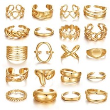 Golden Rings for Women, Chunky Rings Set, Stackable Finger Golden-20 Pcs Open