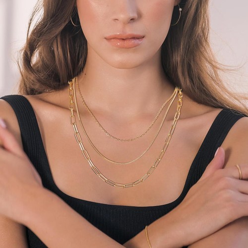 Gold Necklace for Women,Layered Gold Plated Chain Necklace Set Non Tarnish Trend - Picture 3 of 7