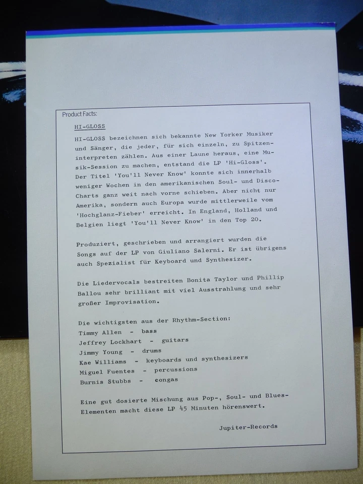 Hi-Gloss - Hi-Gloss (Promotion Copy + Promo-Sheet) - Bild 3 von 4