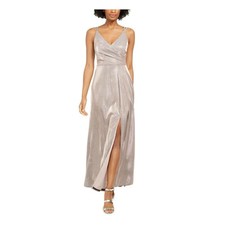 Nightway Womens Metallic V-Neck Evening Dress Pink 10 2/18 4