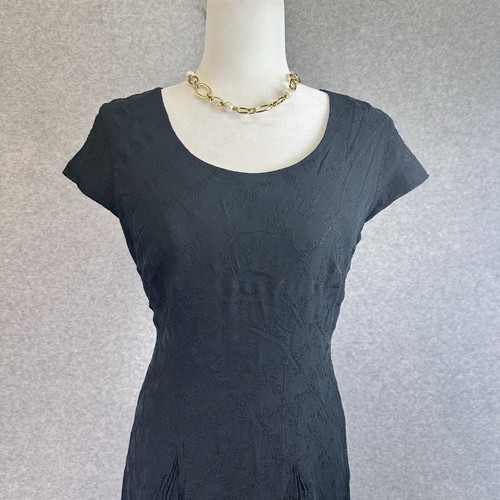 Jones New York 100% Silk Vintage Y2K Black Whimsigoth Back Zip Midi Dress Size 8 - Picture 3 of 17