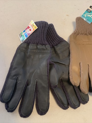 NWT 2 Pair Paris Accessories 100% Polyester Gloves Leather Shell Men’s One Size - Picture 3 of 7