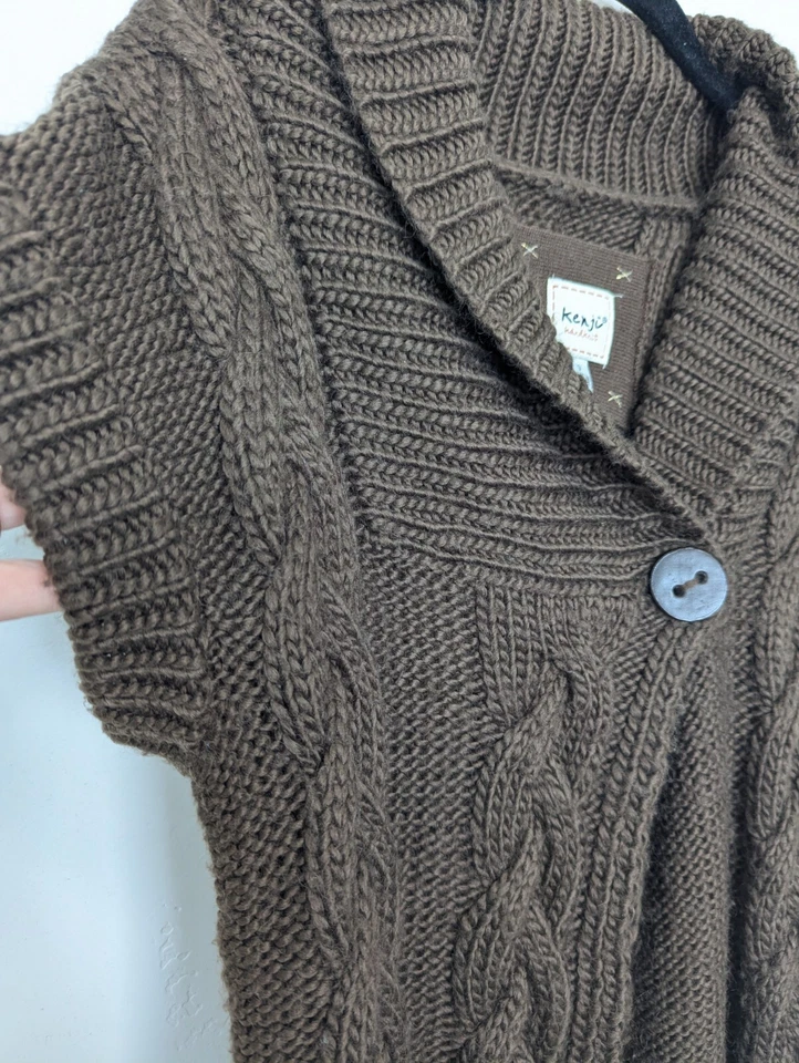Kenji Handknit Sweater Womens Size S Brown Wool Alpaca Short Sleeve Cable Knit - Image 3 of 4