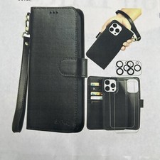 Funda con soporte para tarjeta de crédito segura magnética G para iPhone 15 Pro+. Cuero Genuino NUEVO