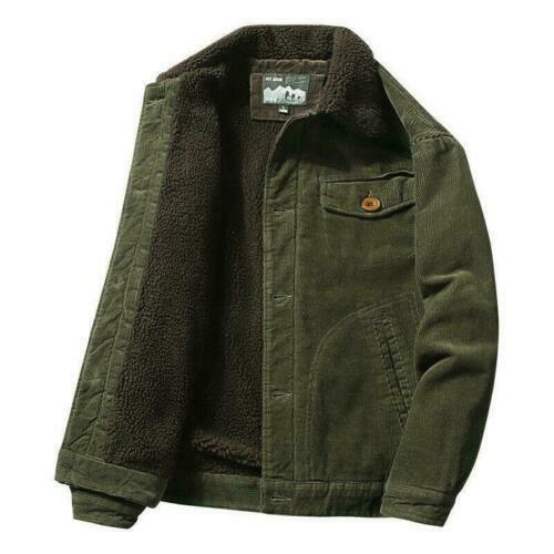 Men's Corduroy Sherpa Trrucker Jacket Fur Fleece Lined Casual Winter Warm Coat - Afbeelding 12 van 12