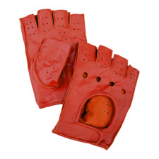 Guanti vintage da guida 1/2 dita auto moto bici in vera pelle traforata