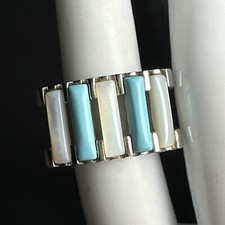 Size 5 Sterling Silver Turquoise Mother Of Pearl Ring Marked 925