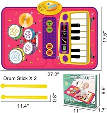    Piano Mat Baby Toy Toddler 2-in-1 Music Mat Keyboard Drum Pink Educational   