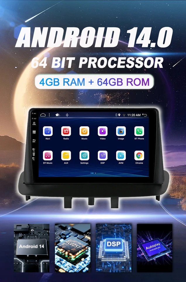 Für Renault Megane 3 08-14 Autoradio Android 14 Wireless CarPlay Navigation 64GB - Bild 4 von 4