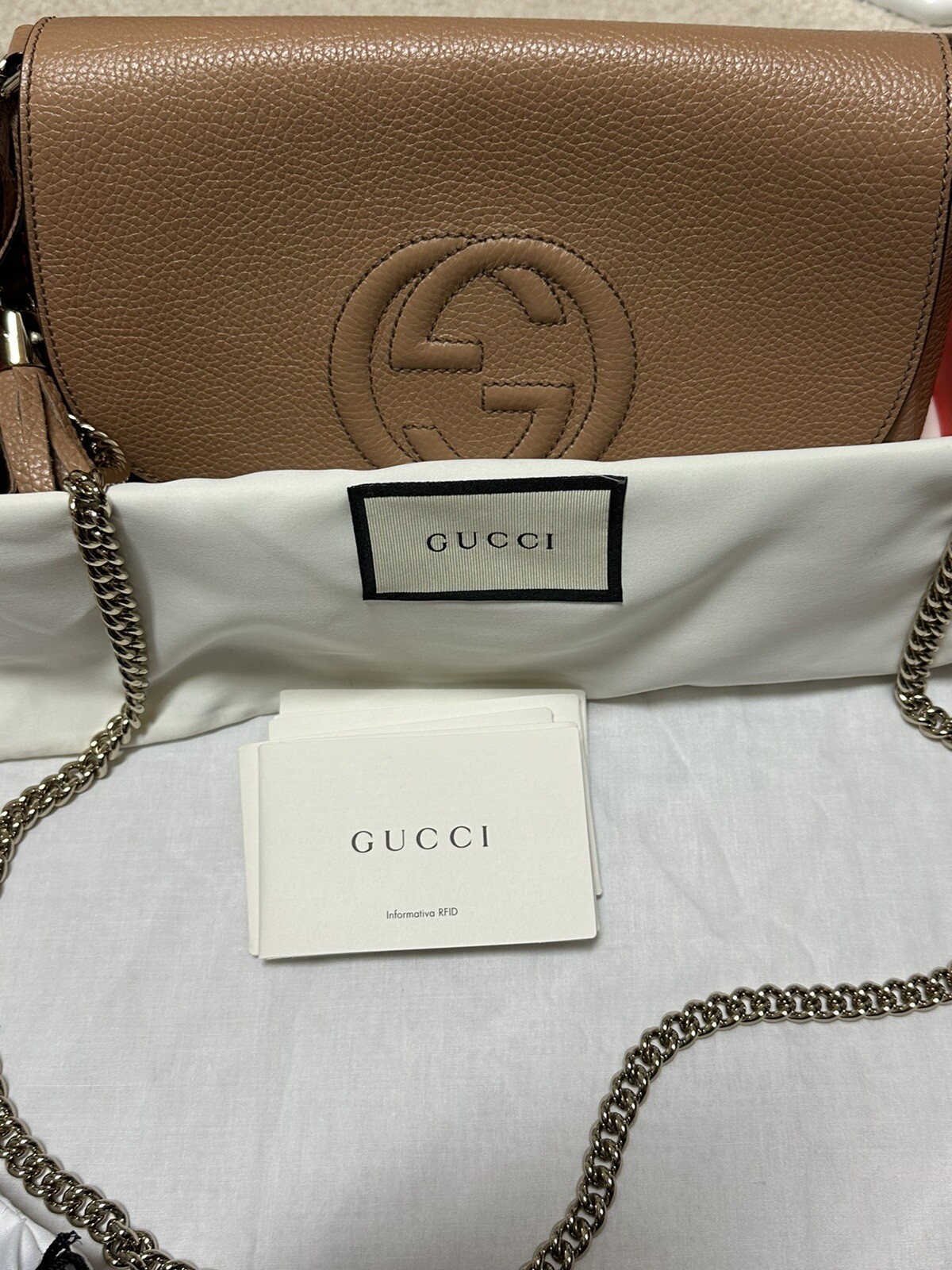 Gucci Soho Chain Crossbody Bag Leather Medium Tan eBay