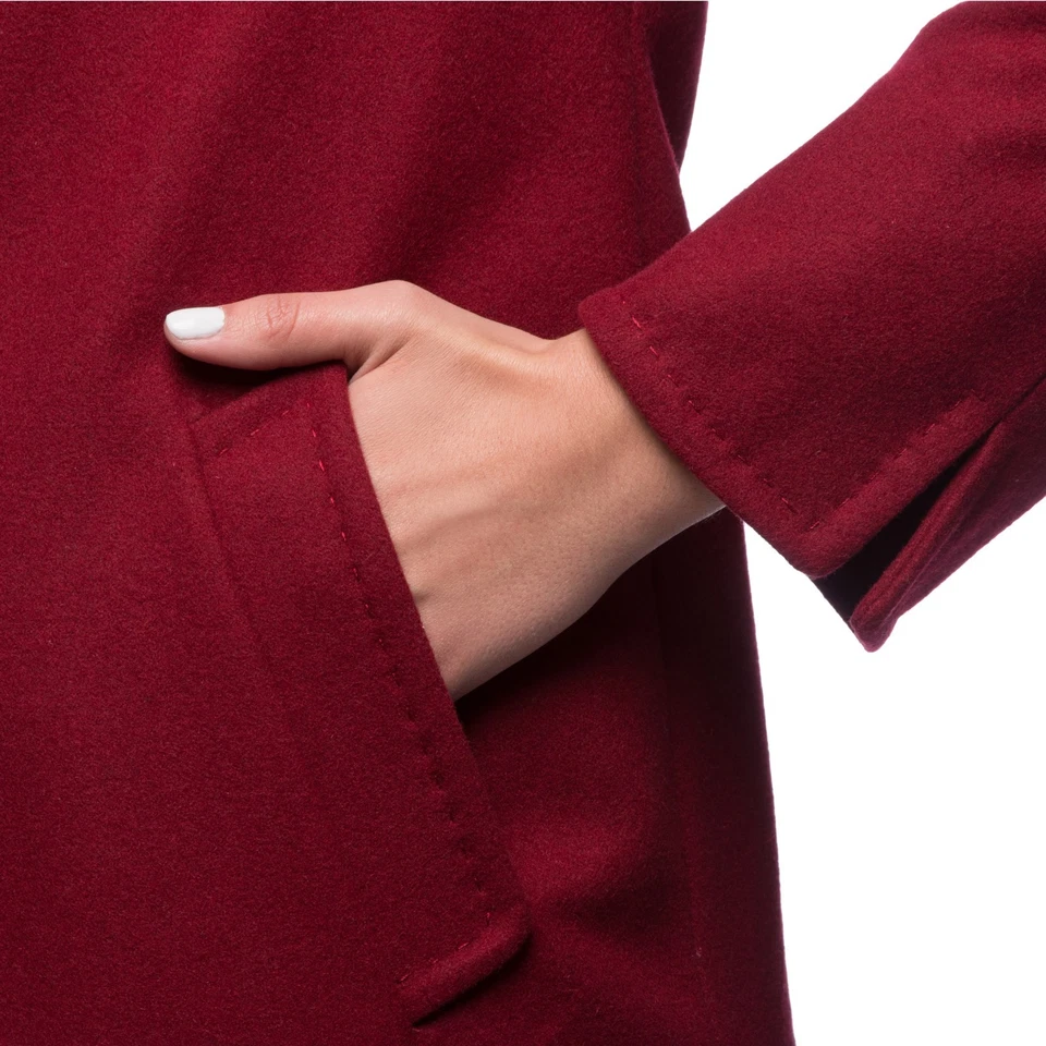 Nuevo Abrigo Chaqueta Ellen Tracy Rojo Merlot 12-Walker-Muescas Cuello Cashmer Mezcla Lana Foto 3 de 4