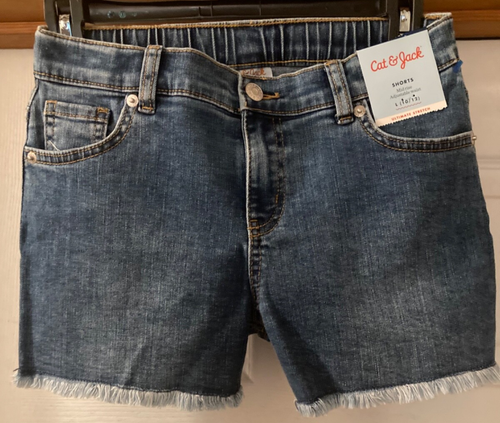 Girls Cat & Jack Denim Cut-off Shorts Adjustable Waist Size L 10-12