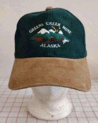 Alaska Greens Creek Mine Cap Hat Green Beige Mens Adjustable Embroidered 