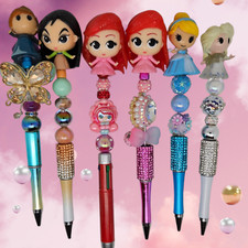 Crafted Beadable Sparkle Beaded Pens Disney Princesses Lot of 6
