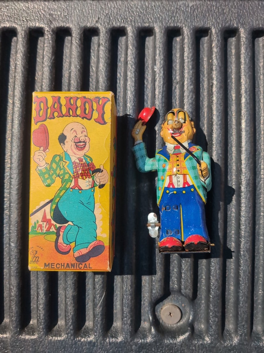 DANDY MECHANICAL MAN w/EYES MOVING HAT WINDUP TIN LITHO MIKUNI