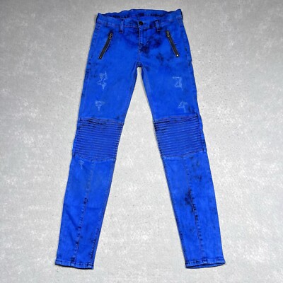 Hudson Stark Moto Super Skinny Jeans Size 26 Electric Blue Acid Ridge Seamed Zip