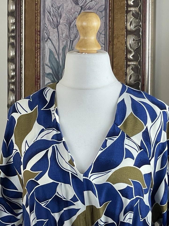 New John Lewis Kin Blue/White Abstract Floral Print Midi Size 12 eBay