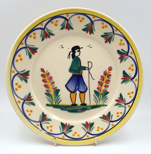Antique hand painted HB Quimper 8.5" plate - Wonderful condition - Breton male - Picture 1 of 11