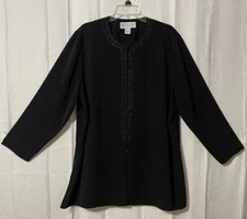 Maggie McNaughton Black Classy Embroidered Tunic Top Toggle Buttons 1X