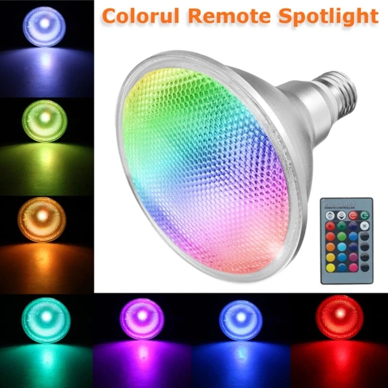 Dimmable RGB PAR38 Par Light LED Spotlight Bulb Flood Lamp Remote