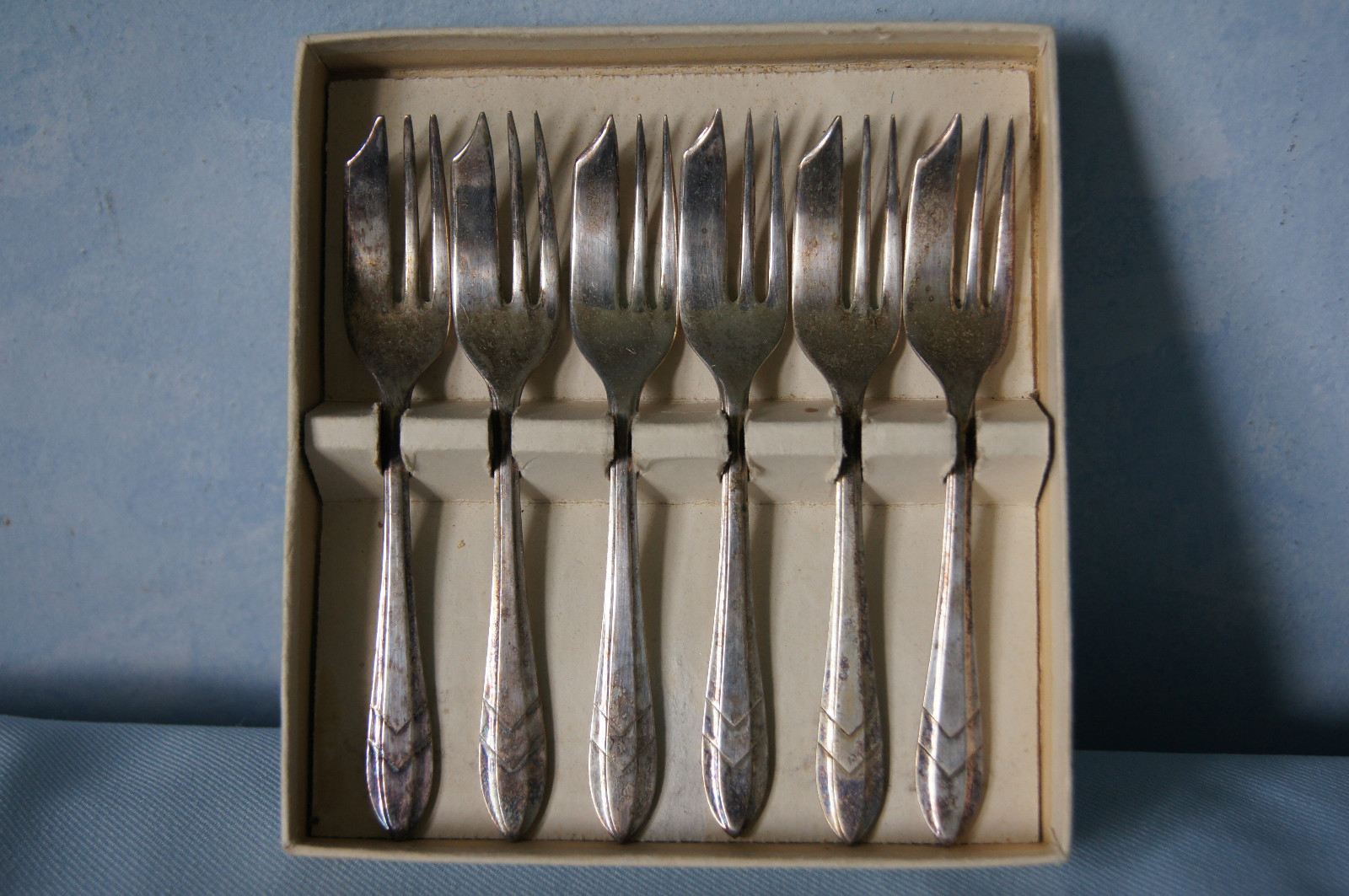 Set of 6 Loxley Pastry Fork Sheffield England 5" long silverplate