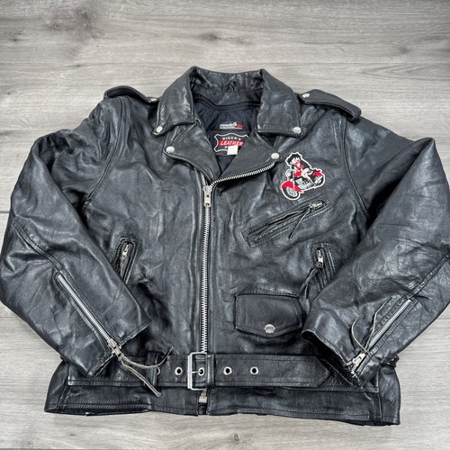 VTG Womens Leather Biker Jacket Betty Boop Lady Rider Wings Motorcycle Size 44