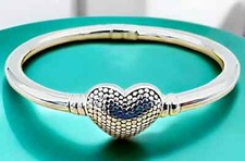 925 Sterling Silver Dotted Heart 6.75" Bracelet - Lightweight Bangle 1292